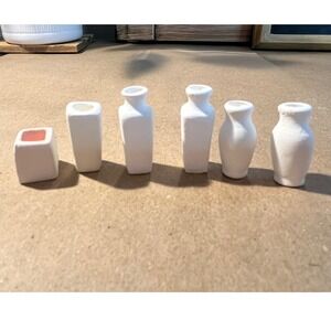 Miniature White Ceramic Vases Dollhouse Decor Tiny Pottery Assorted 6 pc set